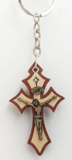 810013850178 Light Wood Crucifix Key Chain