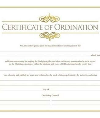 081407008851 Certificate Of Ordination Minister