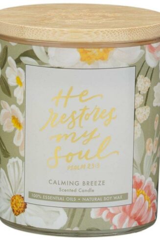 1220000720350 He Restores My Soul Scented Candle In A Glass Jar Psalm 23:3